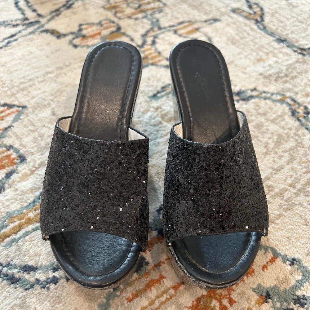 Chic Black Glitter Mules